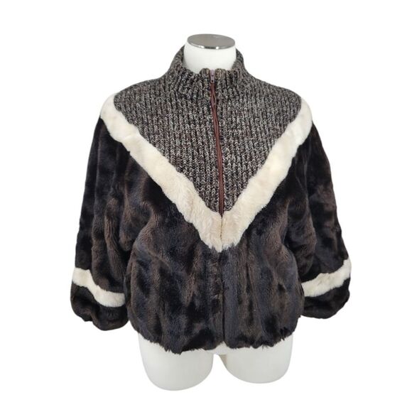 Vintage Faux Fur / Knit Jacket 70s Coat Eclectic Mobwife Streetwear - Picture 1 of 15